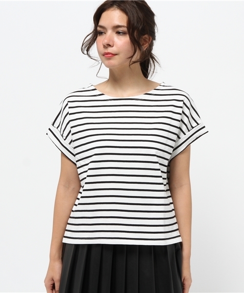 OUTLET(アウトレット)の「【Discoat】21/2空紡糸ボーダーショート丈(Tシャツ/カットソー・レディース・グレー系その他/ホワイト×ブラック・MEDIUM/LARGE)」の6枚目の写真