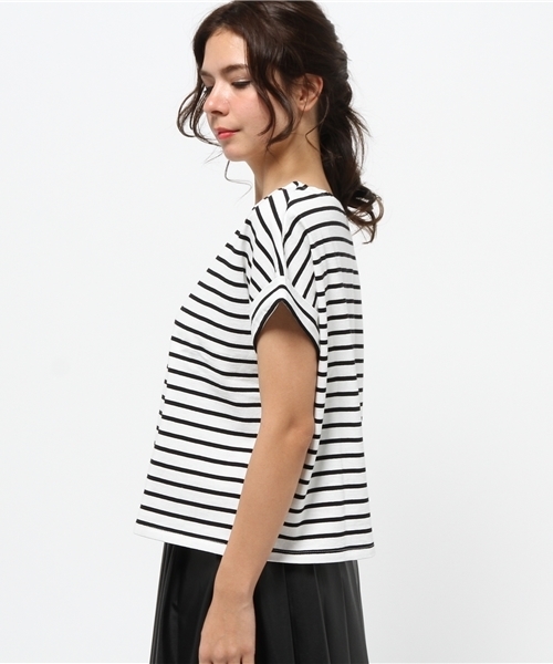 OUTLET(アウトレット)の「【Discoat】21/2空紡糸ボーダーショート丈(Tシャツ/カットソー・レディース・グレー系その他/ホワイト×ブラック・MEDIUM/LARGE)」の7枚目の写真