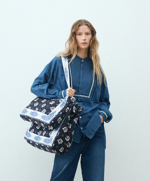 美品 SOULEIADO コットンボイルプリント チュニックブラウス グリーン SOULEIADO（ソレイアード）の「コットンボイルプリント