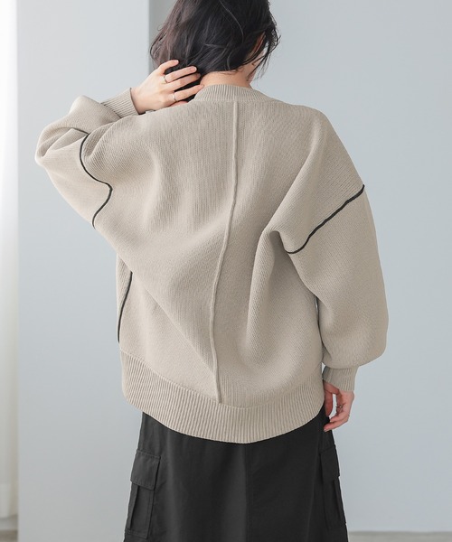 itto...（イット）の「ダンボールニット配色コクーントップス（ニット/セーター・レディース・グレー/ブラック/アイボリー・FREE）」の6枚目の写真