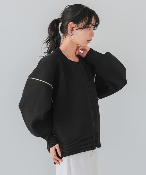 itto...（イット）の「ダンボールニット配色コクーントップス（ニット/セーター・レディース・グレー/ブラック/アイボリー・FREE）」の10枚目の写真