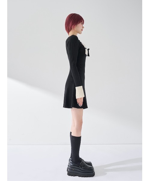 新品Darich ダーリッチ　リボンファーフレアニットミニワンピース リボンファーフレアニットミニワンピース（ワンピース）｜Darich