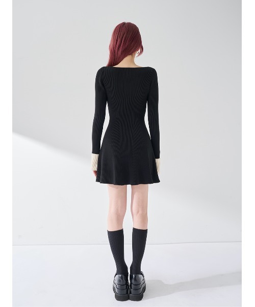 リボンファーフレアニットミニワンピース（ワンピース）｜Darich