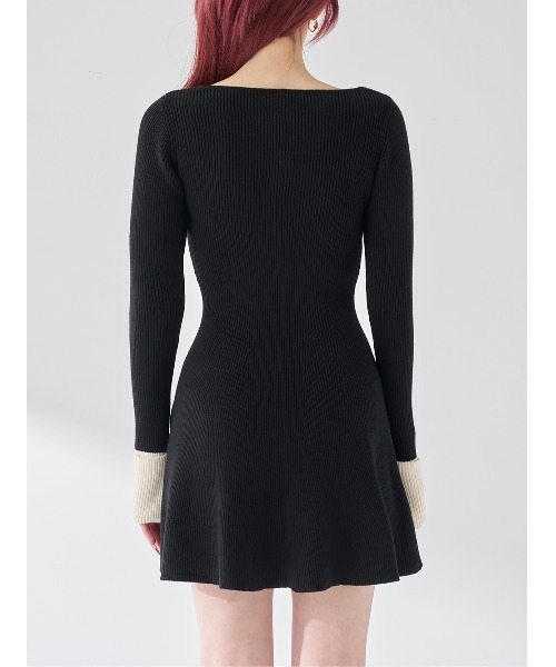 リボンファーフレアニットミニワンピース（ワンピース）｜Darich