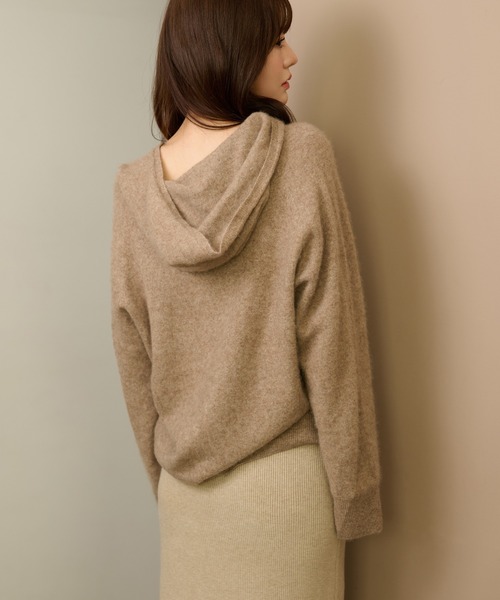 LAULEN（ローレン）の「wool cashmere hoodie knit pullover /ウールカシミヤフード付きニットプルオーバー（Tシャツ/カットソー・レディース・チャコールグレー/ベージュ・FREE）」の20枚目の写真