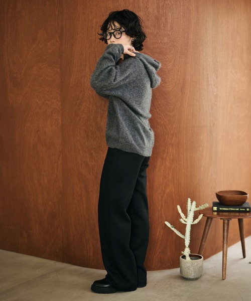 LAULEN（ローレン）の「wool cashmere hoodie knit pullover /ウールカシミヤフード付きニットプルオーバー（Tシャツ/カットソー・レディース・チャコールグレー/ベージュ・FREE）」の17枚目の写真