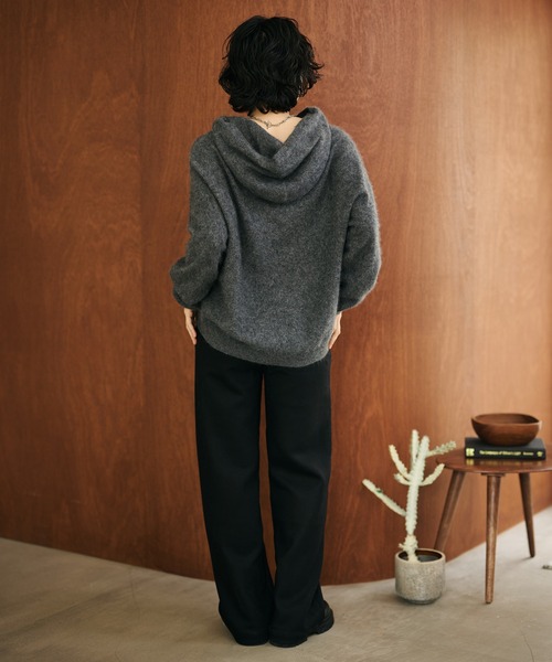 LAULEN（ローレン）の「wool cashmere hoodie knit pullover /ウールカシミヤフード付きニットプルオーバー（Tシャツ/カットソー・レディース・チャコールグレー/ベージュ・FREE）」の16枚目の写真