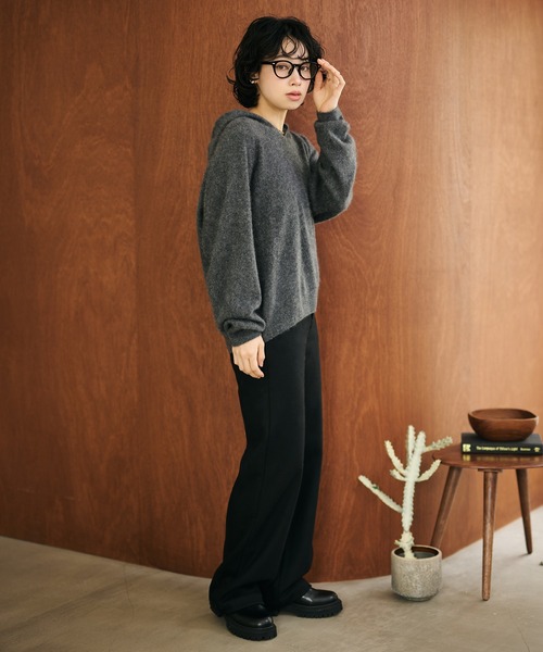 LAULEN（ローレン）の「wool cashmere hoodie knit pullover /ウールカシミヤフード付きニットプルオーバー（Tシャツ/カットソー・レディース・チャコールグレー/ベージュ・FREE）」の14枚目の写真