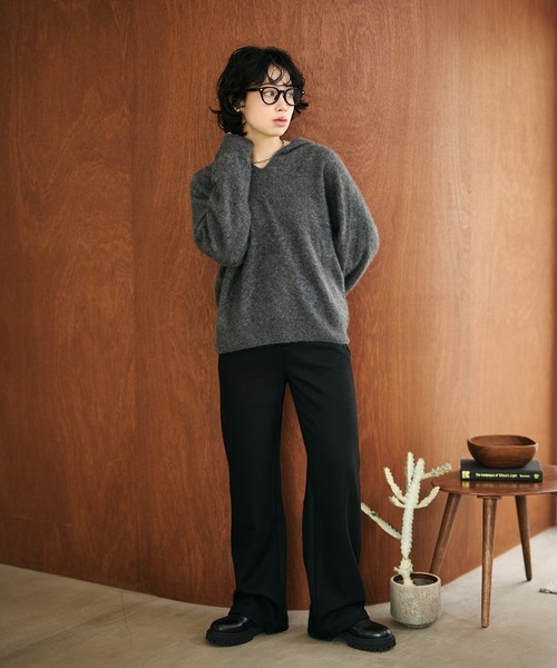 LAULEN（ローレン）の「wool cashmere hoodie knit pullover /ウールカシミヤフード付きニットプルオーバー（Tシャツ/カットソー・レディース・チャコールグレー/ベージュ・FREE）」の12枚目の写真