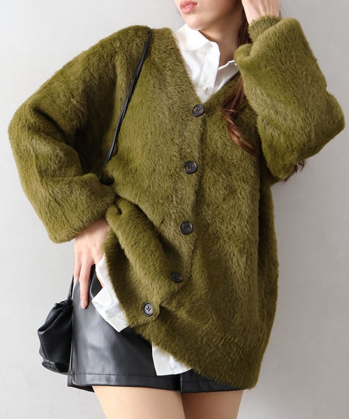 SpRay(スプレイ)の「シャギーロングカーディガン(カーディガン/ボレロ・レディース・ボルドー/オリーブ/ブラック/アイボリー/ブルー/チャコールグレー・FREE)」の4枚目の写真