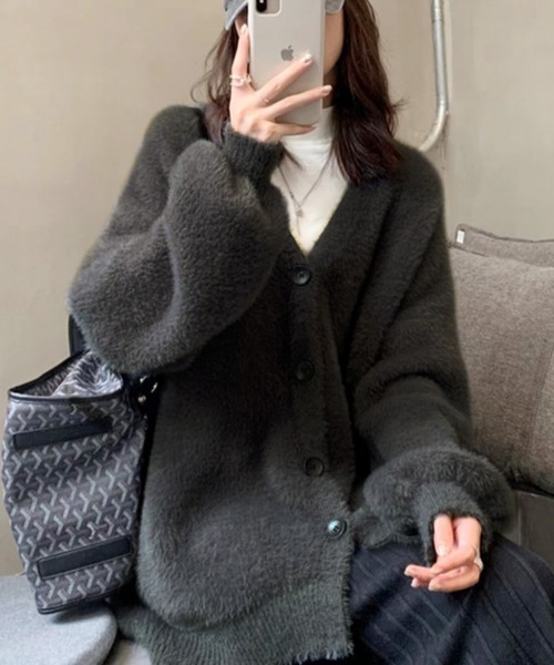 SpRay(スプレイ)の「シャギーロングカーディガン(カーディガン/ボレロ・レディース・ボルドー/オリーブ/ブラック/アイボリー/ブルー/チャコールグレー・FREE)」の1枚目の写真