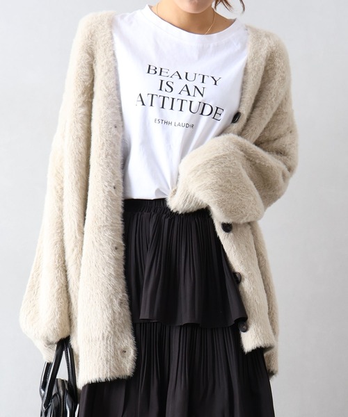 SpRay(スプレイ)の「シャギーロングカーディガン(カーディガン/ボレロ・レディース・ボルドー/オリーブ/ブラック/アイボリー/ブルー/チャコールグレー・FREE)」の2枚目の写真