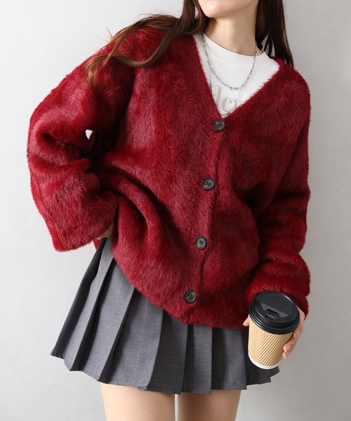 SpRay(スプレイ)の「シャギーロングカーディガン(カーディガン/ボレロ・レディース・ボルドー/オリーブ/ブラック/アイボリー/ブルー/チャコールグレー・FREE)」の6枚目の写真