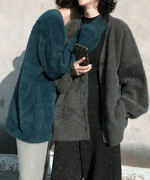 SpRay(スプレイ)の「シャギーロングカーディガン(カーディガン/ボレロ・レディース・ボルドー/オリーブ/ブラック/アイボリー/ブルー/チャコールグレー・FREE)」の8枚目の写真