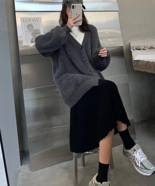 SpRay(スプレイ)の「シャギーロングカーディガン(カーディガン/ボレロ・レディース・ボルドー/オリーブ/ブラック/アイボリー/ブルー/チャコールグレー・FREE)」の7枚目の写真