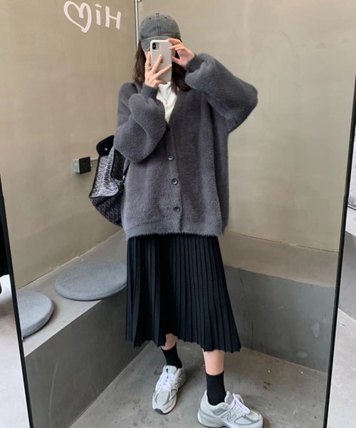 SpRay(スプレイ)の「シャギーロングカーディガン(カーディガン/ボレロ・レディース・ボルドー/オリーブ/ブラック/アイボリー/ブルー/チャコールグレー・FREE)」の12枚目の写真