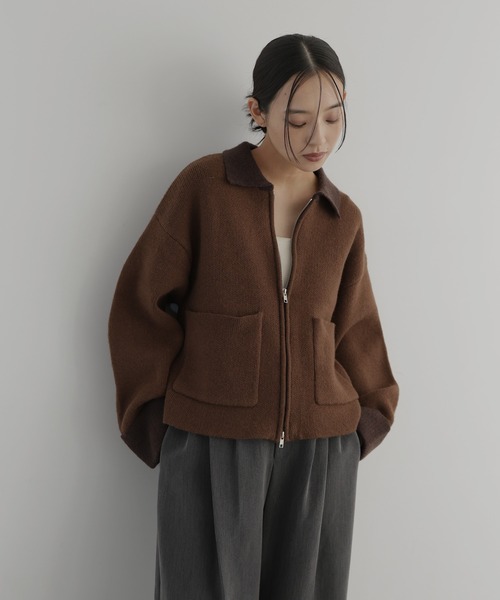 hellam（へラム）の「アルパカタッチバイカラージップカーディガン（カーディガン/ボレロ・レディース・チャコール/アイボリー/ブラック/キャメル・FREE）」の4枚目の写真