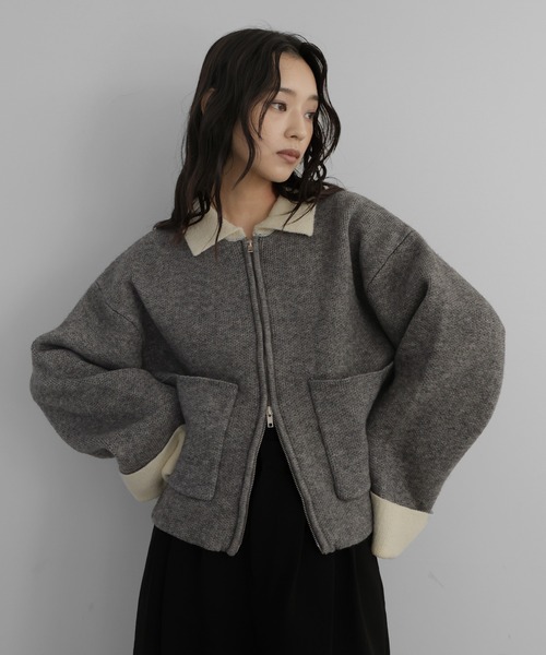 hellam（へラム）の「アルパカタッチバイカラージップカーディガン（カーディガン/ボレロ・レディース・チャコール/アイボリー/ブラック/キャメル・FREE）」の3枚目の写真