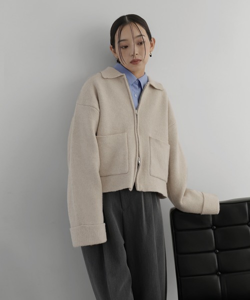 アルパカタッチバイカラージップカーディガン（カーディガン/ボレロ