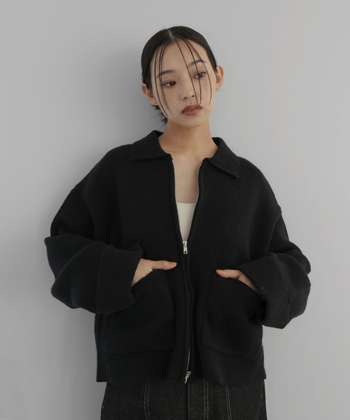 アルパカタッチバイカラージップカーディガン（カーディガン/ボレロ