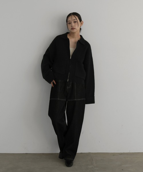 hellam（へラム）の「アルパカタッチバイカラージップカーディガン（カーディガン/ボレロ・レディース・チャコール/アイボリー/ブラック/キャメル・FREE）」の6枚目の写真