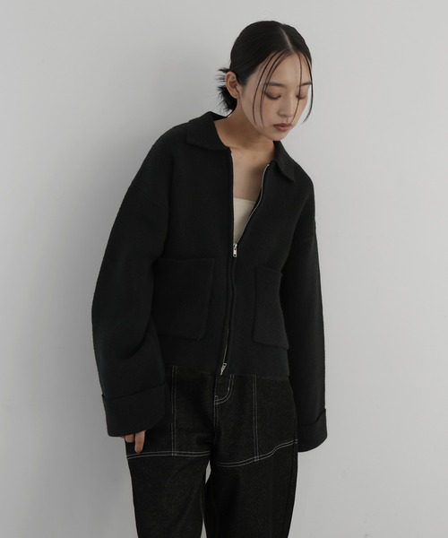 hellam（へラム）の「アルパカタッチバイカラージップカーディガン（カーディガン/ボレロ・レディース・チャコール/アイボリー/ブラック/キャメル・FREE）」の7枚目の写真