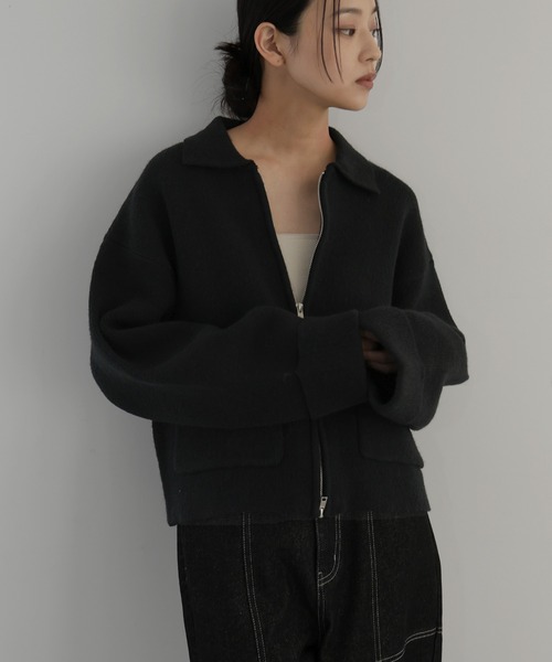 hellam（へラム）の「アルパカタッチバイカラージップカーディガン（カーディガン/ボレロ・レディース・チャコール/アイボリー/ブラック/キャメル・FREE）」の9枚目の写真