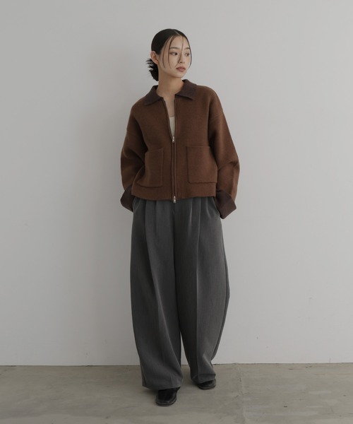 hellam（へラム）の「アルパカタッチバイカラージップカーディガン（カーディガン/ボレロ・レディース・チャコール/アイボリー/ブラック/キャメル・FREE）」の11枚目の写真