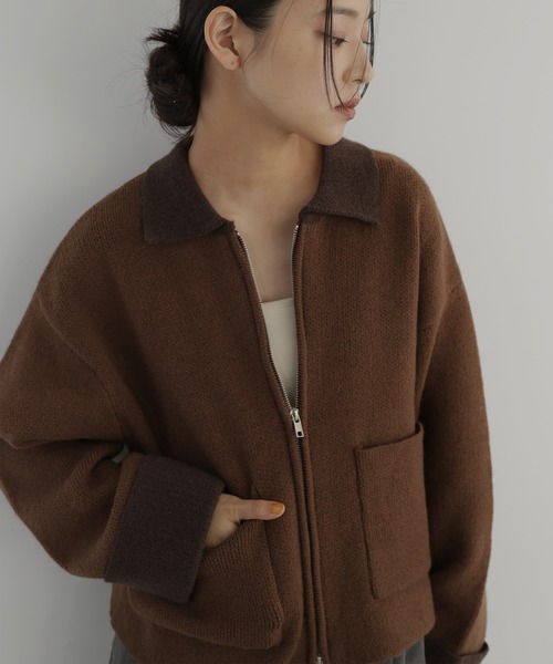 hellam（へラム）の「アルパカタッチバイカラージップカーディガン（カーディガン/ボレロ・レディース・チャコール/アイボリー/ブラック/キャメル・FREE）」の12枚目の写真