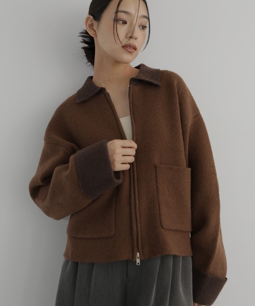 hellam（へラム）の「アルパカタッチバイカラージップカーディガン（カーディガン/ボレロ・レディース・チャコール/アイボリー/ブラック/キャメル・FREE）」の14枚目の写真