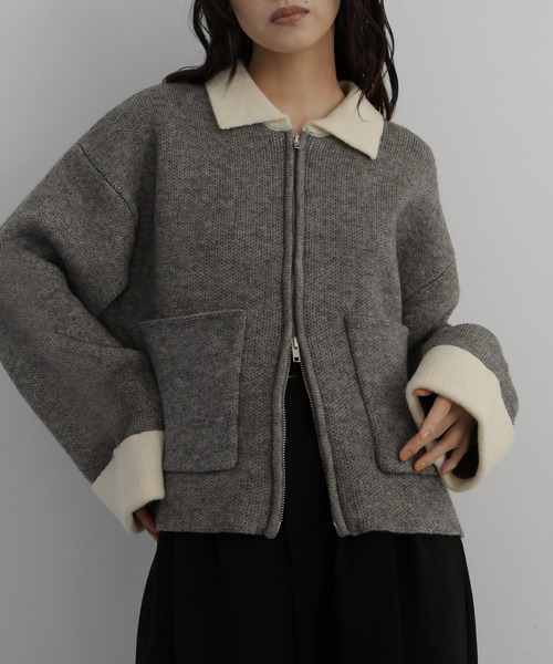 hellam（へラム）の「アルパカタッチバイカラージップカーディガン（カーディガン/ボレロ・レディース・チャコール/アイボリー/ブラック/キャメル・FREE）」の17枚目の写真