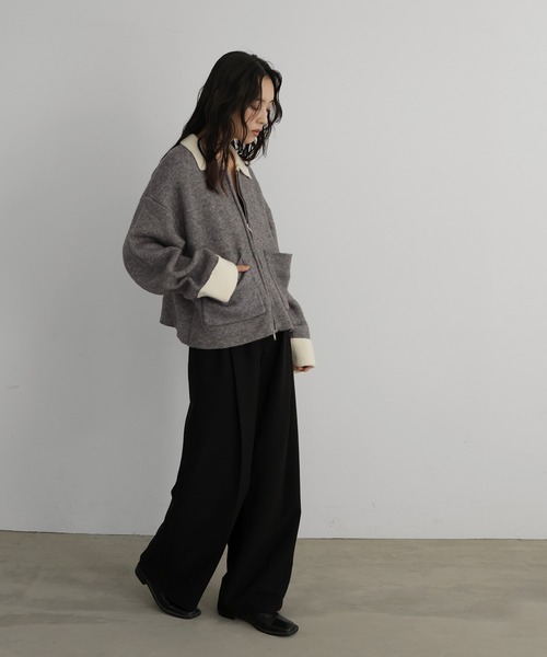 hellam（へラム）の「アルパカタッチバイカラージップカーディガン（カーディガン/ボレロ・レディース・チャコール/アイボリー/ブラック/キャメル・FREE）」の18枚目の写真