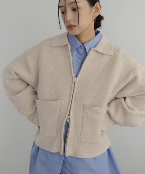 アルパカタッチバイカラージップカーディガン（カーディガン/ボレロ