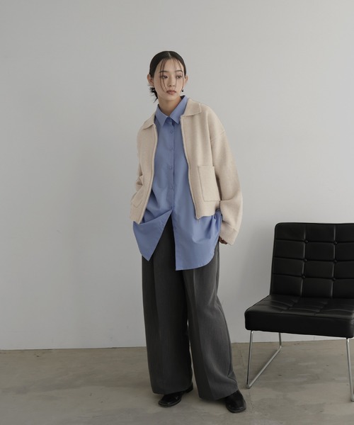 アルパカタッチバイカラージップカーディガン（カーディガン/ボレロ