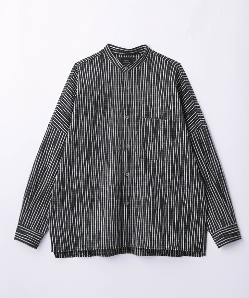 SLICK（スリック）の「【SLICK/スリック】Stripe Tuck Jaquard Band Collar Dolmansleeve Shirt/タックジャガードストライプバンドカラードルマンスリーブシャツ / クラシック（シャツ/ブラウス・メンズ・ネイビー/ブラック・1/3/2）」の2枚目の写真