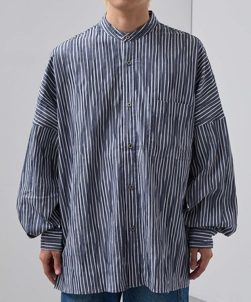 SLICK（スリック）の「【SLICK/スリック】Stripe Tuck Jaquard Band Collar Dolmansleeve Shirt/タックジャガードストライプバンドカラードルマンスリーブシャツ / クラシック（シャツ/ブラウス・メンズ・ネイビー/ブラック・1/3/2）」の14枚目の写真