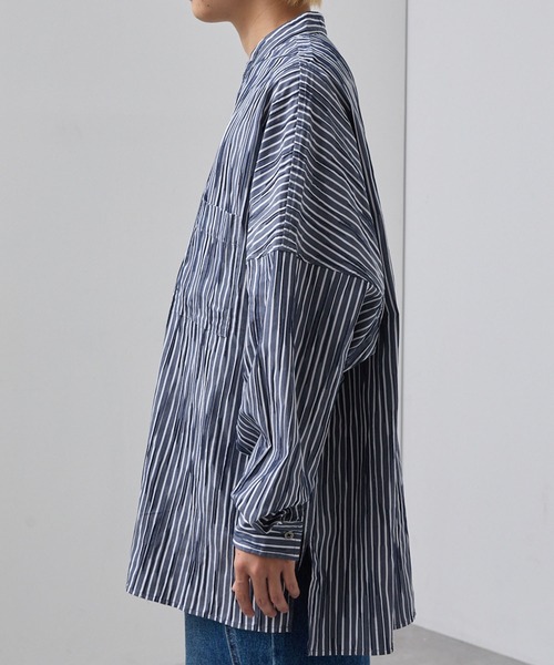 SLICK（スリック）の「【SLICK/スリック】Stripe Tuck Jaquard Band Collar Dolmansleeve Shirt/タックジャガードストライプバンドカラードルマンスリーブシャツ / クラシック（シャツ/ブラウス・メンズ・ネイビー/ブラック・1/3/2）」の15枚目の写真