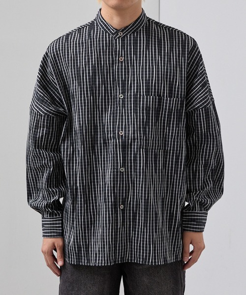 SLICK（スリック）の「【SLICK/スリック】Stripe Tuck Jaquard Band Collar Dolmansleeve Shirt/タックジャガードストライプバンドカラードルマンスリーブシャツ / クラシック（シャツ/ブラウス・メンズ・ネイビー/ブラック・1/3/2）」の3枚目の写真