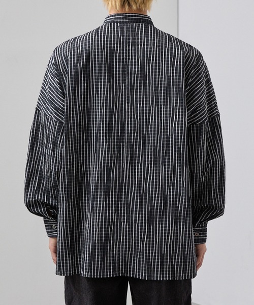 SLICK（スリック）の「【SLICK/スリック】Stripe Tuck Jaquard Band Collar Dolmansleeve Shirt/タックジャガードストライプバンドカラードルマンスリーブシャツ / クラシック（シャツ/ブラウス・メンズ・ネイビー/ブラック・1/3/2）」の5枚目の写真