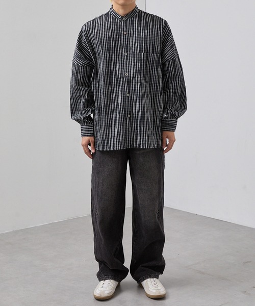 SLICK（スリック）の「【SLICK/スリック】Stripe Tuck Jaquard Band Collar Dolmansleeve Shirt/タックジャガードストライプバンドカラードルマンスリーブシャツ / クラシック（シャツ/ブラウス・メンズ・ネイビー/ブラック・1/3/2）」の11枚目の写真