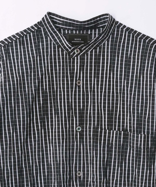 SLICK（スリック）の「【SLICK/スリック】Check / Stripe Tuck Jaquard Band Collar Dolmansleeve Shirt/タックジャガード チェック ストライプ バンドカラードルマンスリーブシャツ / クラシック（シャツ/ブラウス・メンズ・ネイビー/ブラック・1/3/2）」の16枚目の写真