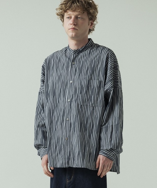 SLICK（スリック）の「【SLICK/スリック】Check / Stripe Tuck Jaquard Band Collar Dolmansleeve Shirt/タックジャガード チェック ストライプ バンドカラードルマンスリーブシャツ / クラシック（シャツ/ブラウス・メンズ・ネイビー/ブラック・1/3/2）」の20枚目の写真