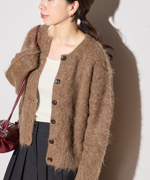 セール】アルパカMIXスパンコールカーディガン（カーディガン/ボレロ