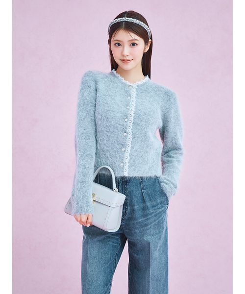 CELFORD レーストリミングニットカーディガン レーストリミングニットカーディガン(ニットプルオーバー)｜TOPS