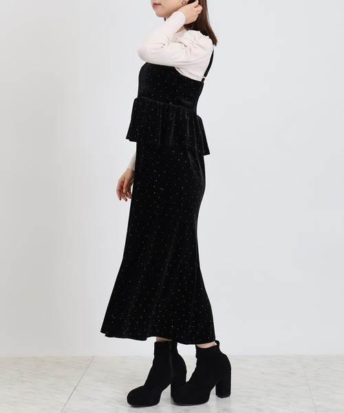 ASTORIA ODIER（アストリアオディール）の「ラインスト―ンベロアキャミワンピース（ワンピース・レディース・ライトグレー/モカ/ブラック・MEDIUM）」の6枚目の写真