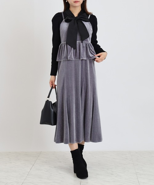 ASTORIA ODIER（アストリアオディール）の「ラインスト―ンベロアキャミワンピース（ワンピース・レディース・ライトグレー/モカ/ブラック・MEDIUM）」の14枚目の写真