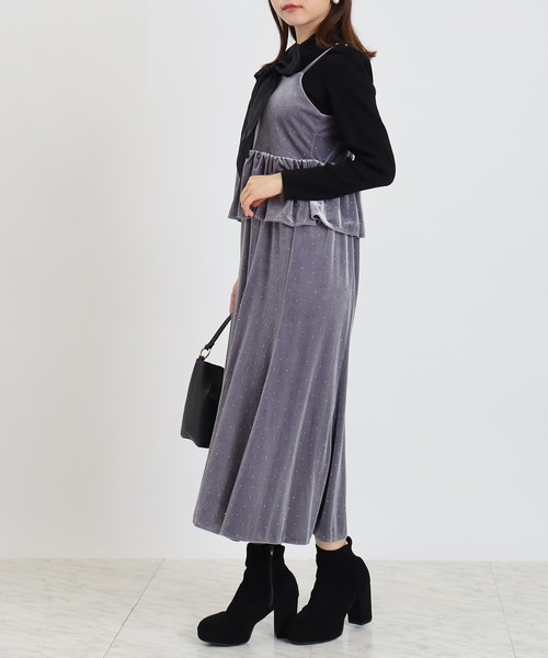 ASTORIA ODIER（アストリアオディール）の「ラインスト―ンベロアキャミワンピース（ワンピース・レディース・ライトグレー/モカ/ブラック・MEDIUM）」の15枚目の写真