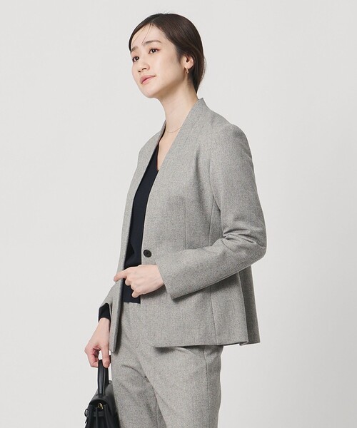 ツイードライク ノーカラージャケット（ノーカラージャケット