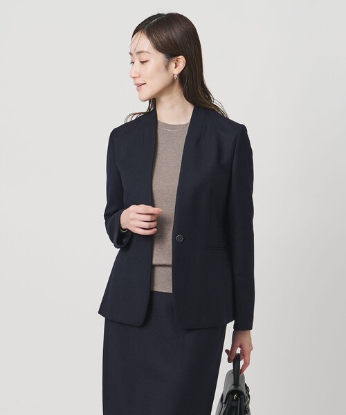 united arrows 日本橋限定 ノーカラージャケット ネイビー ユナイテッドアローズ グリーンレーベル リラクシングのノーカラー