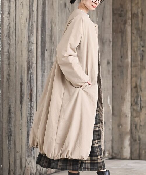 裾バルーン中綿ノーカラーロングコート（ノーカラーコート）｜rps